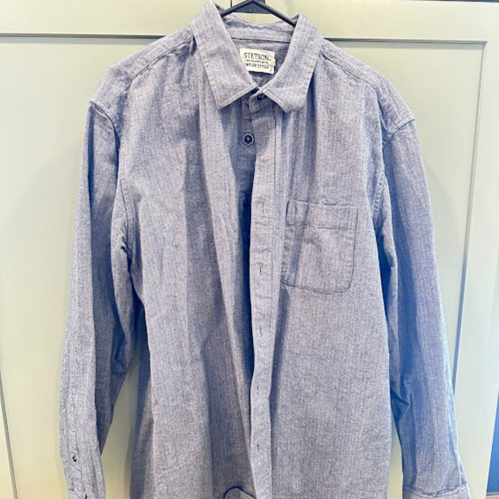 Taylor Stitch x Stetson Shirt Long Sleeve Button Down Blue Herringbone M size 46